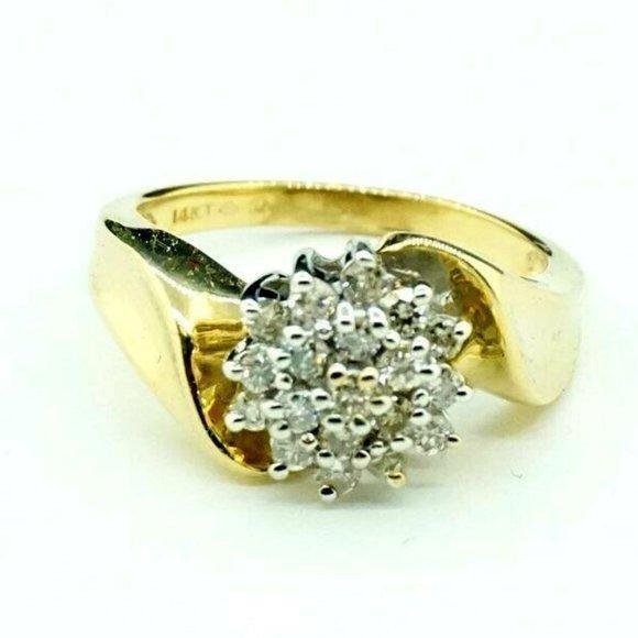 Estate Sale 14k Yellow Gold Diamond Cocktail Flower Ring Size 6.50 0.40 TCW - Picture 2 of 4